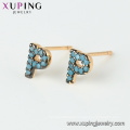 94992 xuping manufacturers wholesale blue turquoise unique letter p 18k gold plated stud earring